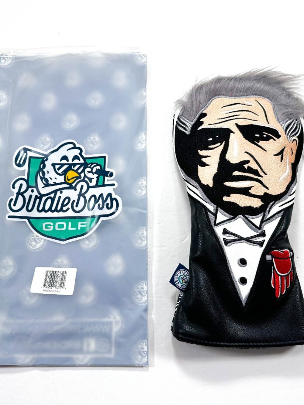 Birdie Boss Golf The GodFather Driver Head Cover Hair Embroidered New Black Red